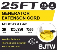 25 Feet Heavy Duty Generator Extension Cord,Generator Locking Cord,NEMA L14-30P to Four 5-20R, 4 Prong 10 Gauge Flat Flexible Generator Cable,125/250V 30Amp 7500 Watts UL Listed Yodotek